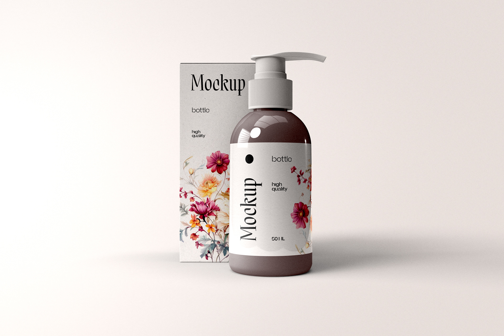 Cosmetic 3D Pump Bottle Design Mockup Download